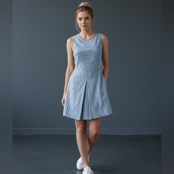 J. Crew Dresses & Skirts - J. Crew Blue chevron peak a boo back and White Striped Midi Dress